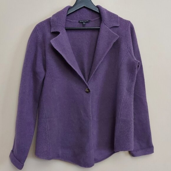 Eileen Fisher Lambswool Cashmere Cardigan Sweater Purple - Picture 1 of 9